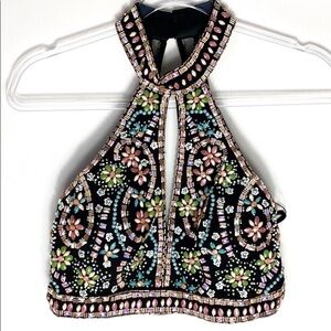 Faviana black two piece beaded prom pageant dress